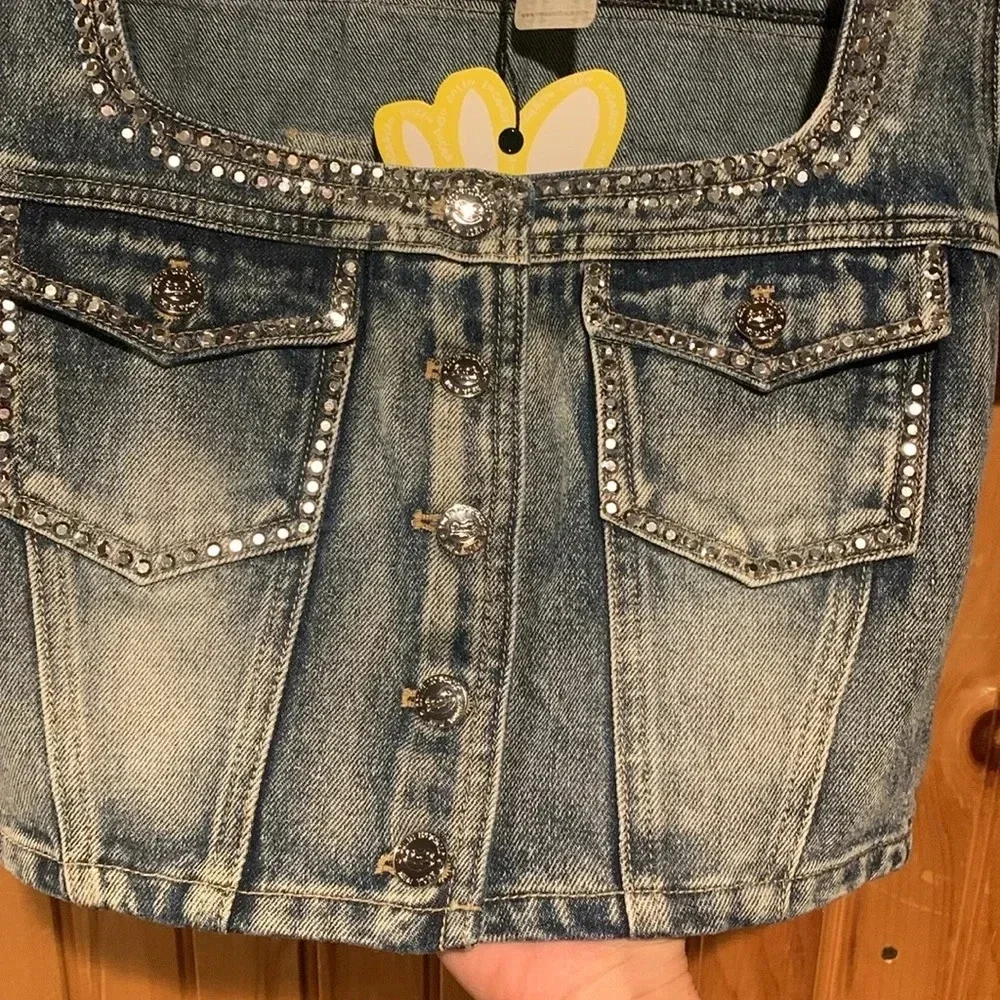 New FREE PEOPLE x COLIN LOCASCIO Stassi denim rhinestone top